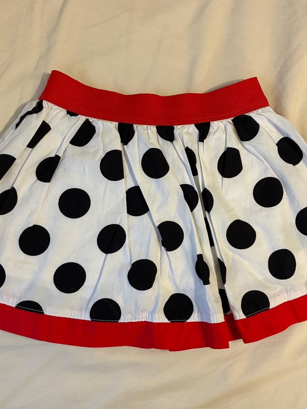 Disney White Polka Dot Skirt with Black Dots and Red Trim